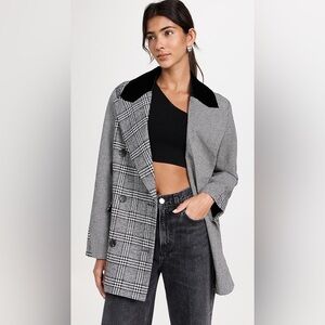 Avec Les Filles Blazer Mixed Plaid Check